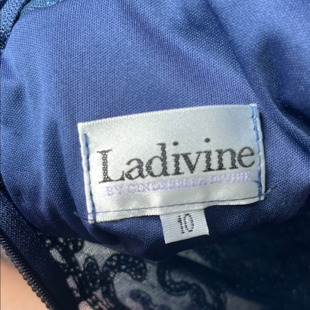 Ladivine Cinderella size 6 Navy strapless sequins mesh corset prom dress CM369 - Picture 14 of 15